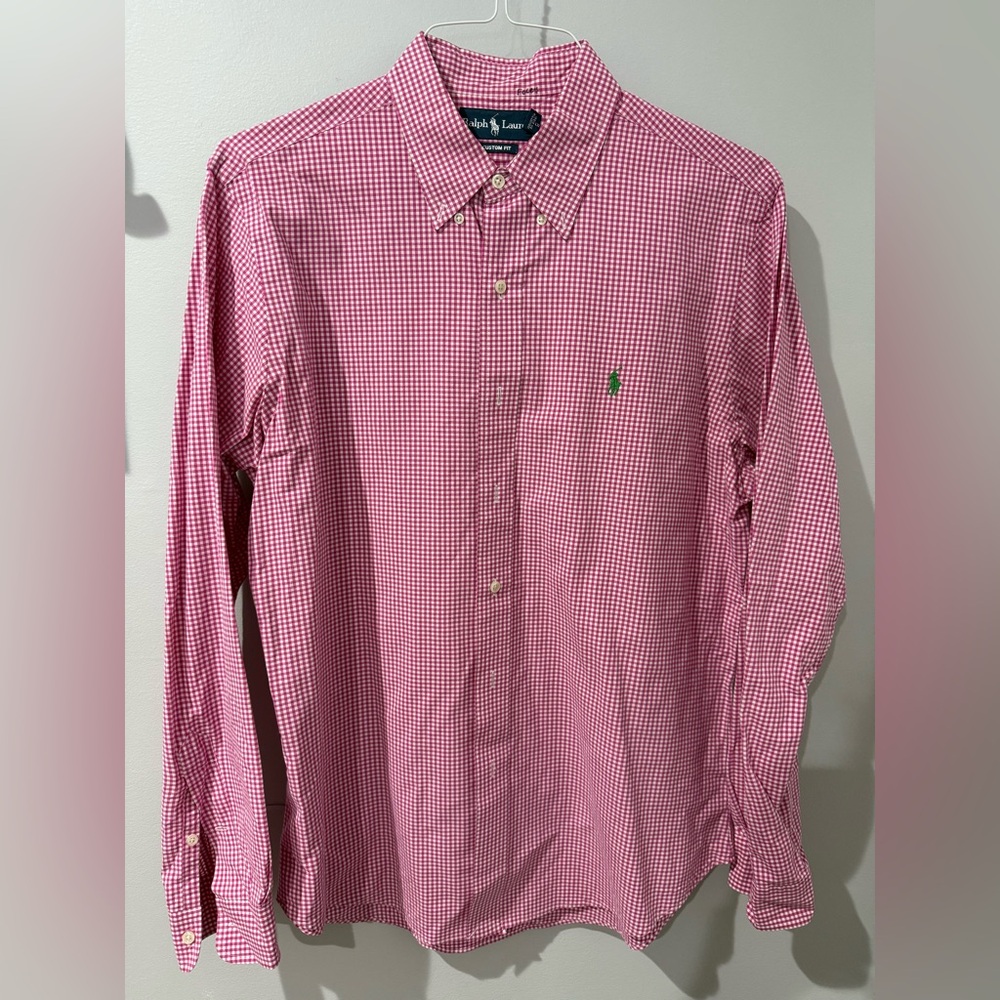 Ralph Lauren Shirt Mens Large Pink Plaid Long Sleeve Button up Size‎ L